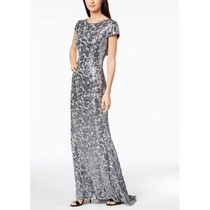 SOLD: Calvin Klein Draped Back Sequin Gown in Grey